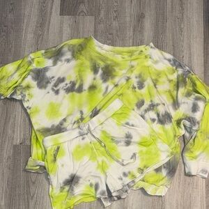 FP Movement by Free People Lime and Gray Tie-Dye Sweatshirt & Shorts